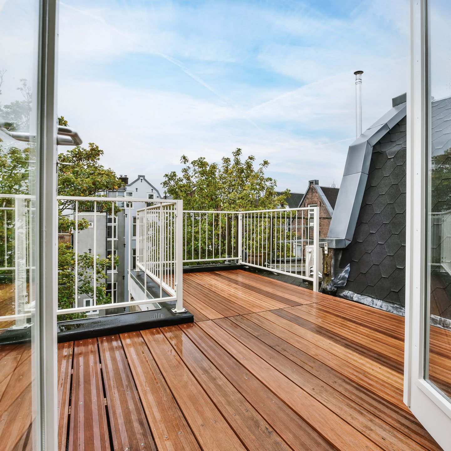 Delightful Wood Flooring And White Railings Slider